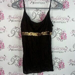 Tank top sequins sparkly y2k crinkle brown Sequin Trim Cami Top